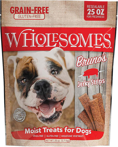 Wholesomes Bruno's Jerky Strips Grain Free Dog Treats, 25 oz - Red
