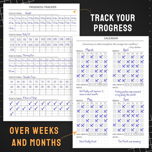Hardcover Fitness Planner Workout Journal for Men & Women - A5 Sturdy Log Book to Track Gym & Home Workouts, 2 Pieces