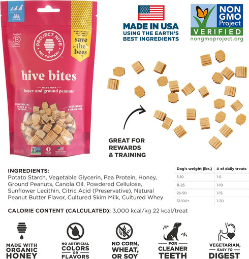 Hive Dog Training Treats — Healthy, Non-GMO, Natural Peanut Butter Flavored, Grain Free Dog Treats Made in The USA