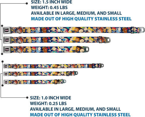 Dog Collar Seatbelt Buckle Nick 90s Rewind - Navy Blue, 11 to 17 Inches, 1.0 Inch Wide