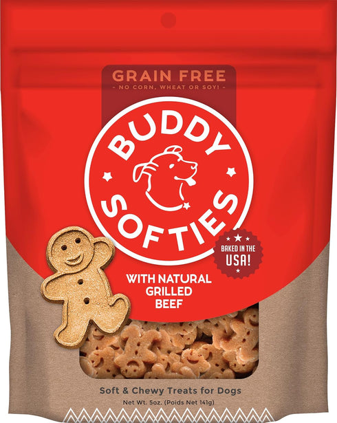 Buddy Biscuits Softies Dog Treats, Grain-Free, Natural Grilled Beef Flavor, 5 oz Pouch, Oven Baked