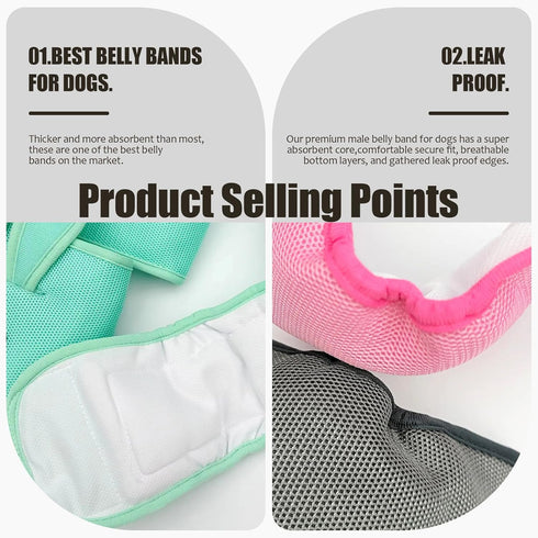 3D Cute Belly Bands for Male Dogs with Ears, Washable Reusable Dog Diaper, Breathable Mesh Wrap for Training