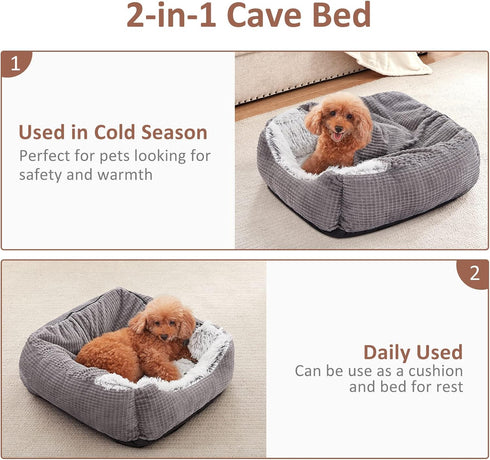 MIXJOY Dog Beds for Large Medium Small Dogs, Rectangle Cave Hooded Blanket Puppy Bed, Luxury Orthopedic Cat Bed (25