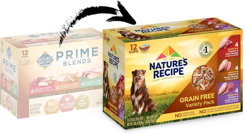 Pack, 2.75 oz. (Pack 12), 2 Count Nature's Recipe Grain Free Wet Dog Food Variety Chicken Recipes with Beef, Turkey