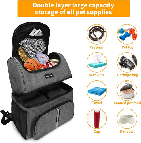Dog Diaper Bag for Traveling, Airline Approved with 2 Food Storage Containers, Pet Camping Essentials (Gray)