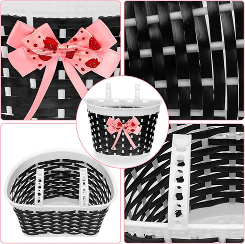 Kids Bike Basket for Girls and Boys, Bicycle Basket with Bell, Stickers, Sunglasses, and Wheel Spokes Accessories