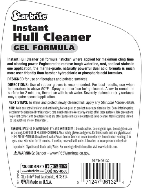 32 Oz (096132) STAR BRITE Instant Hull Cleaner - Gel Spray - Easily Remove Stains, Scum Lines & Grime on Boat Hulls