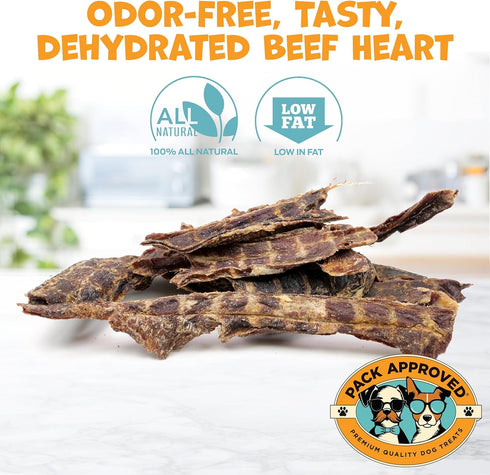 Pack 100% 3.5oz Approved Beef Heart for Dogs - Dehydrated Beef Jerky Dog Treats - Single Ingredient Treat for Training