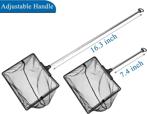 Lpraer 5" x 6" Aquarium Fish Net, Extendable Telescopic Stainless Steel Handle for Fish Tank