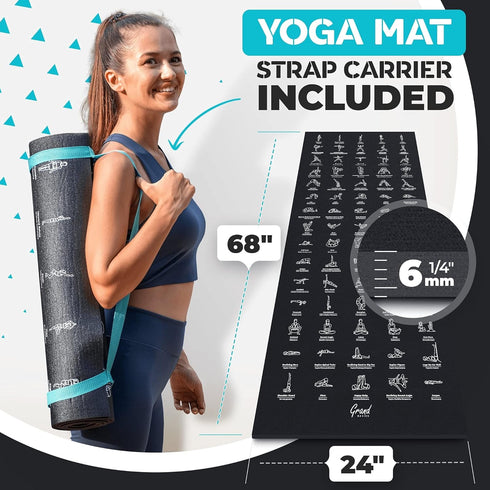 Instructional Yoga Mat with Poses Printed, Non-Slip Extra-Thick Yoga Mat for Beginners