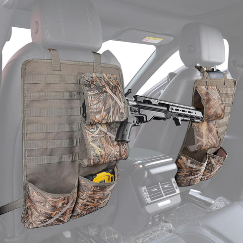 2 Pack Seat Back Gun Rack for Truck - Molle Panel Organizer, Camo Front Seat Gun Holder for Hunting