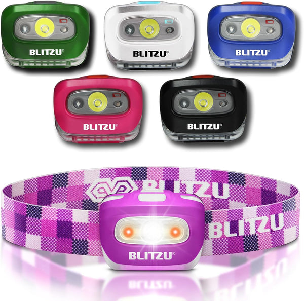 LED Headlamp Flashlight for Adults & Kids, Lightweight, Waterproof, Purple, 3 AAA Batteries Included