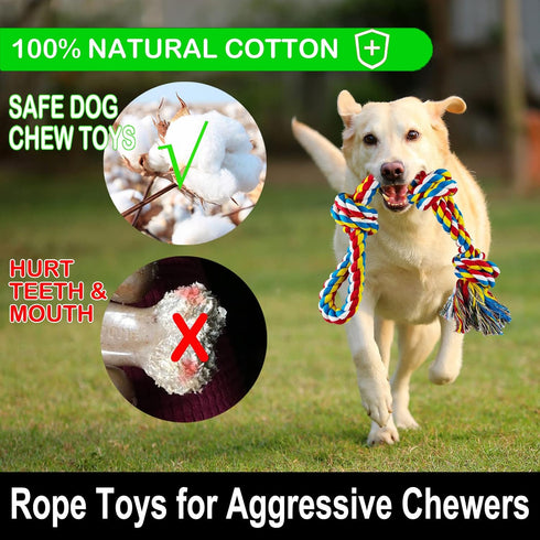 Large Dog Chew Toys for Aggressive Chewers - 12 Pack Indestructible Rope Toys for Large Breeds, Tug of War