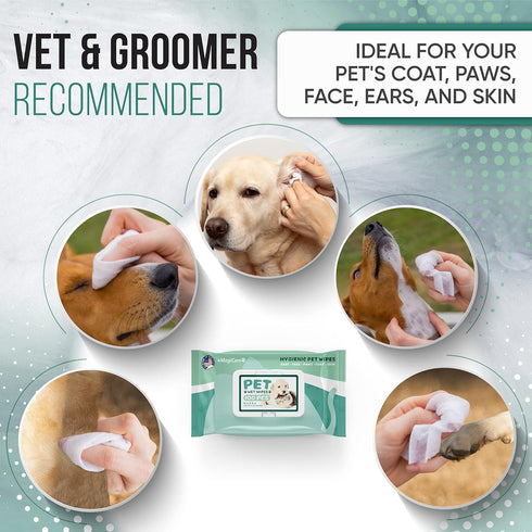 MAGICARE Grooming Wipes for Dogs & Cats - 100 Unscented Deodorizing Wipes for Sensitive Skin, Made in USA