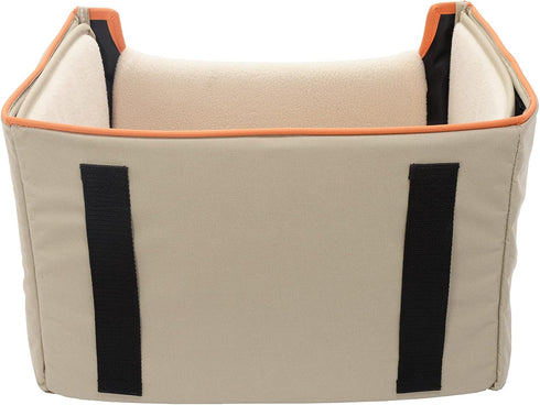 Collapsible Pet Booster Car Seat Box with Plush Fleece Cover, Foldable Carseat for Small Dogs Under 20 lbs, Khaki