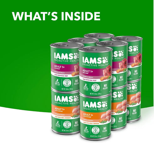 13 oz., Pack 24 Iams Proactive Health Wet Dog Food, Chicken Chunks in Gravy and Beef Chunks in Gravy
