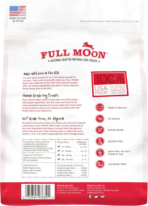 Full Moon Beef Jerky Healthy All Natural Dog Treats, Human Grade, Grain Free, 11 oz