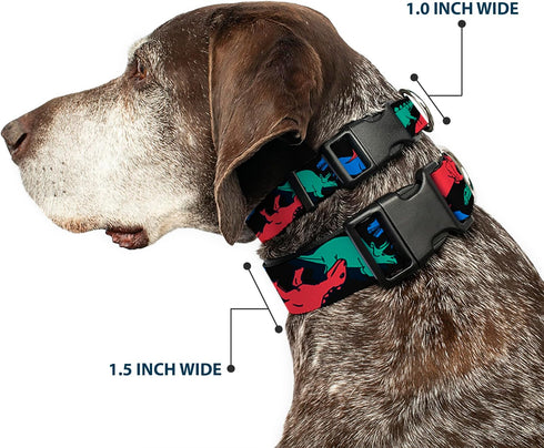 Buckle-Down Plastic Clip Collar - Dinosaurs Black/Multi Color, 1" Wide, Fits 15-26" Neck, Large