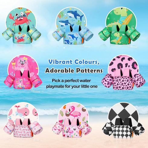 22-66lbs Swimming MoKo Toddler Swim Vest for Kids, Swim Arm Floaties Cartoon Water Wings Pool Float Vests Sleeves