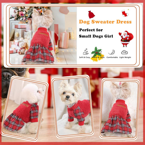 Dog Dresses for Small Dogs - Holiday Sweater Outfit for Teacup Chihuahua, XXS, Red