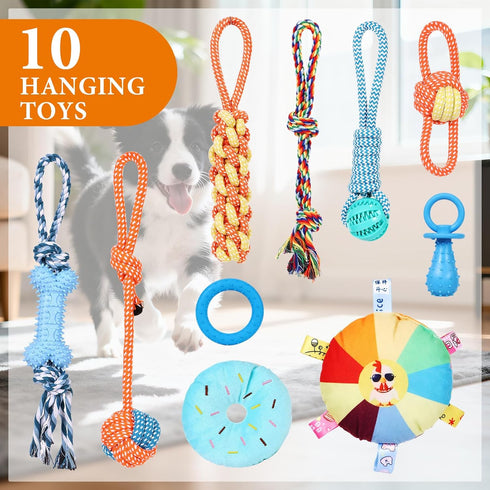 10 WLLEYAY Puppy Play Gym for Small Dogs with Hanging Toys, Removable Indoor Jungle Gym, PVC Frame with Adjustable