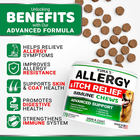 170 3 Dog Allergy Relief Chews - Dog Itching Skin Relief Treatment Pills - Treats - Anti-Itch Chewables - Itchy and Paw