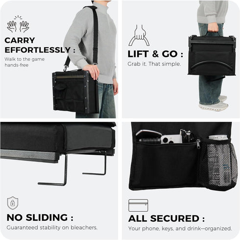 18.5in 3in Stadium Seats with High Back Support and Thick Foam Cushion Bleacher Chairs with Back and Cushion -Portable