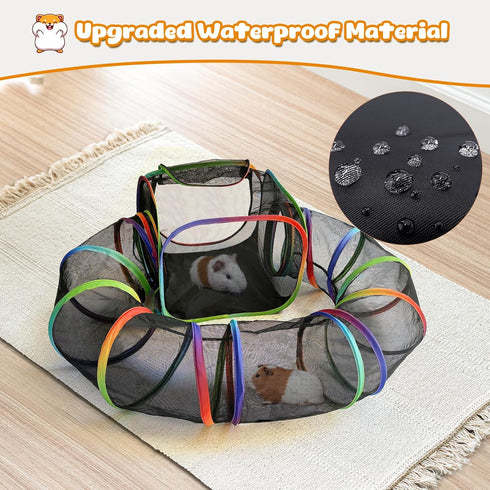 98.4" Chinchilla, Guinea Pig Playpen with Tunnel, Rainbow Playpen with Extended Tube & Open Side, Rabbit Playpen
