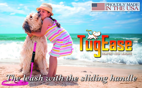 TugEase Dog Leash w/Sliding, Locking, Soft Touch, Comfort Grip Handle, 4' x 5/8" Black
