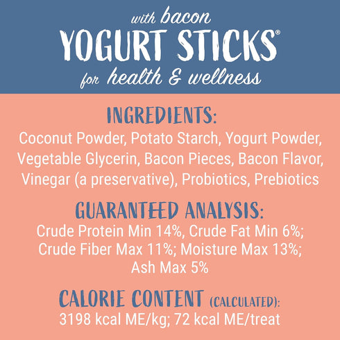 Yogurt Sticks, Prebiotic & Probiotics, Protein Rich, Bacon Flavor, 5 Pieces, USA Made