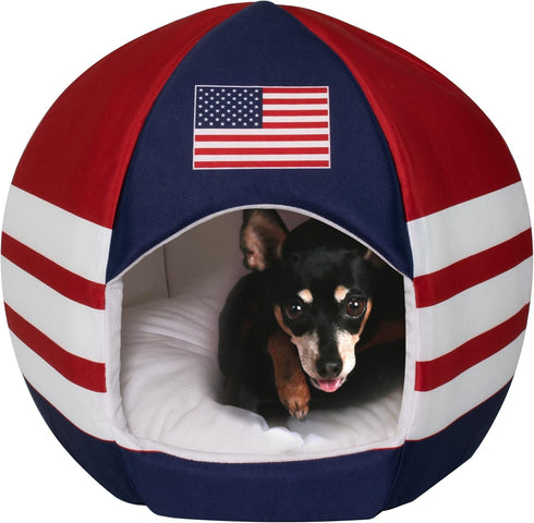 Maccabi Art US Country Dog Bed, Sports Themed Pet Bed, Fits Small Dogs, Puppies, Cats, Non-Slip Igloo Design, 16 x 18 x