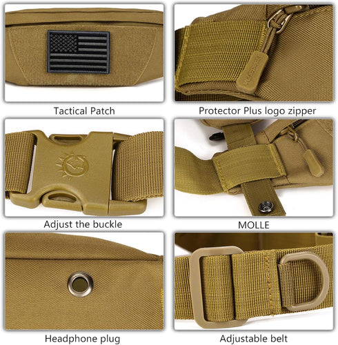 Protector Plus Tactical Running Waist Pack - Military Fitness Fanny Bag Sling Hip Bumbag, Black, Size S