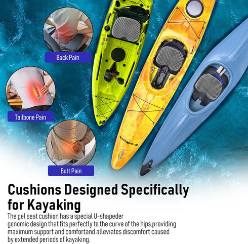 Kayak Seat Cushion, Thicken Anti Slip Waterproof Gel Pad, Portable Canoe Rowing Rubber Dinghy for Kayak Accessories