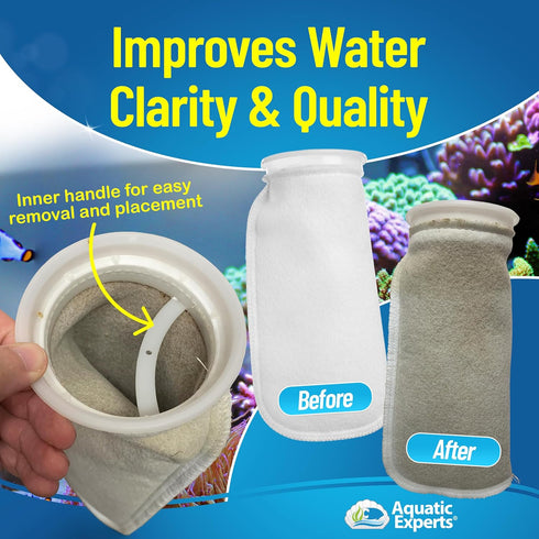 Aquatic Experts 4 inch Ring Filter Sock 100 Micron, 2 Pack for Saltwater and Freshwater Aquarium