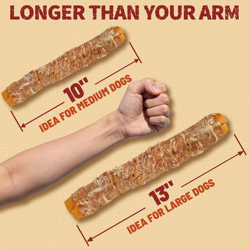 2 Packs 13" Just Try Large Size Chicken Wrapped Rawhide Dog Chew Sticks - Long Lasting Dog Chews, Dog Treats for Large