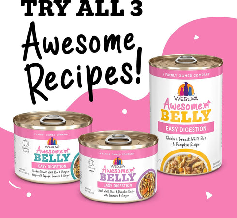 6oz (Pack 8) Weruva Awesome Belly Wet Dog Food, Beef & White Rice, Can