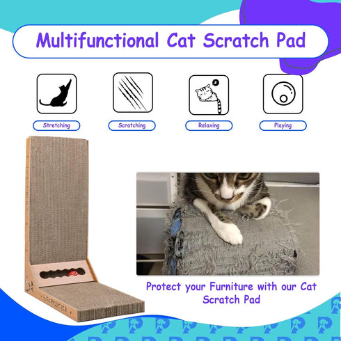 L Shape Cat Scratch Large Pad Wall Mounted - Durable Cardboard Scratcher for Indoor Cats, Space-Saving Design, Protects Furniture, Vertical & Horizontal Use, Catnip Included, Eco-Friendly