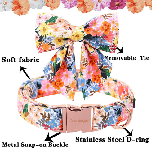 Unique Style Paws Cartoon Dog Collar, Spring Summer Bow Flower Collar for Small Medium Large Boys and Girls Dogs