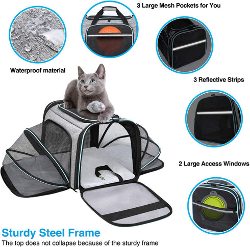 Airline Approved Soft-Sided Pet Carrier, Expandable with 4 Doors, Removable Pads, 3 Pockets for Small Dogs and Cats