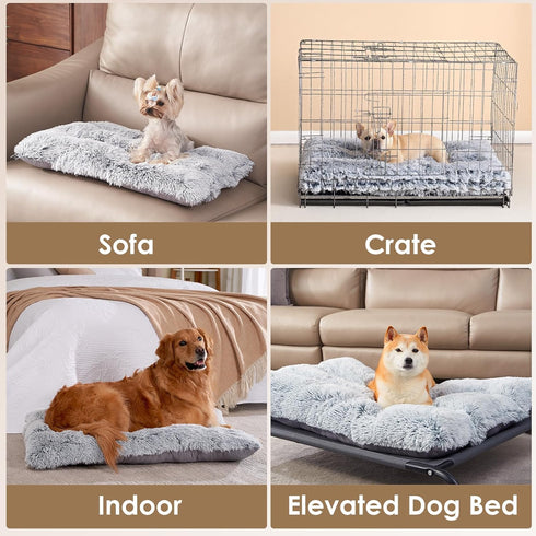 EHEYCIGA Fluffy Dog Crate Pad, Plush Faux Fur Anti-Anxiety Small Dog Bed, Washable Soft Warm Mat with Non-Slip Bottom