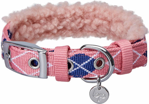 Blueberry Pet Soft & Comfy Scottish Argyle Fleece Padded Dog Collar - Pink, Neck 13-16.5", for Medium Breed