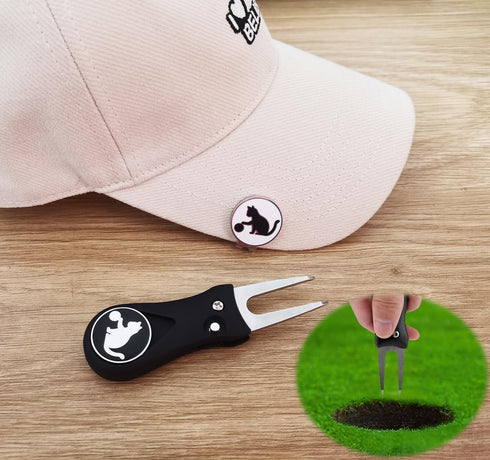 Personalized Golf Ball Markers, Double-Sided Cute Cat Logo Enamel with Magnetic Hat Clips