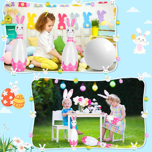 12 Set 10 2 Foilswirl Pcs Kids Easter Bunny Bowling with Bunny Bowling Pins and Balls Inflatable Easter Bunny Games