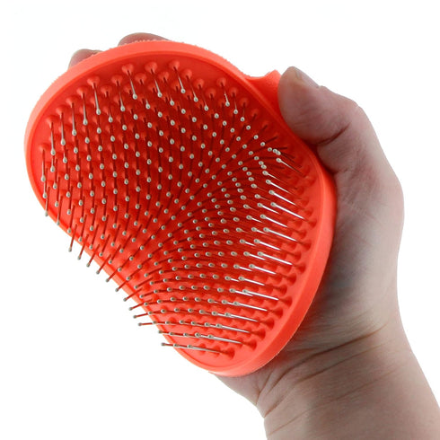 Raw Paws Grooming Brush, Hand-Held Rubber Tipped Pin Brush for Dogs & Cats, Bath Brush for Shedding