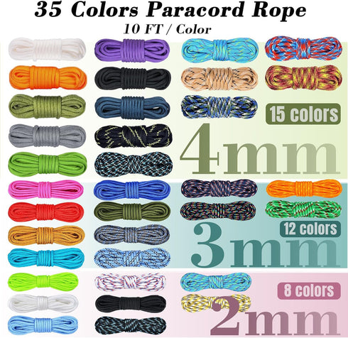 4MM, 3MM, 2MM 10FT 10FT-35 WEREWOLVES Paracord Bracelet Jig Kit - Parachute Combo Kit, Rope Complete Accessories