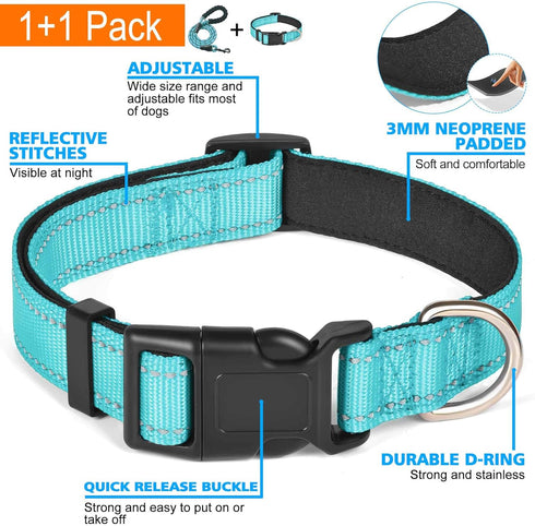 Reflective Dog Collar with Soft Neoprene, Breathable Adjustable Nylon for Small Medium Large Dogs (X-Small, Blue)