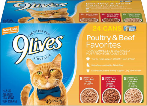 9Lives Variety Pack, Poultry And Beef, 5.5 Ounce Can (Pack of 24)
