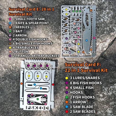 PSKOOK 12 Pcs Survival Multitool Card, Emergency Camping Tool EDC Kit for Outdoor Hunting Fishing Hiking Gear