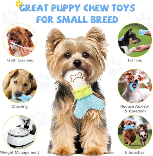 6 Pack Puppy Teething Toys, Blue Small Breed Chew Toys with Rope, Plush Squeaky Set for Interactive Pet Play