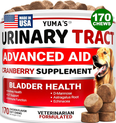 Dog UTI Chews - 170 Treats - Cranberry Supplement for Dogs -